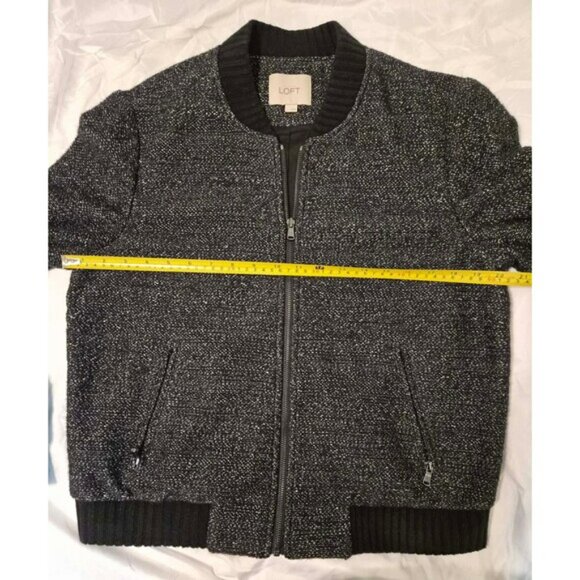 LOFT Marled Knit Bomber Jacket,Textured Zip-Up, Minimal Chic, Size L - Picture 4 of 9